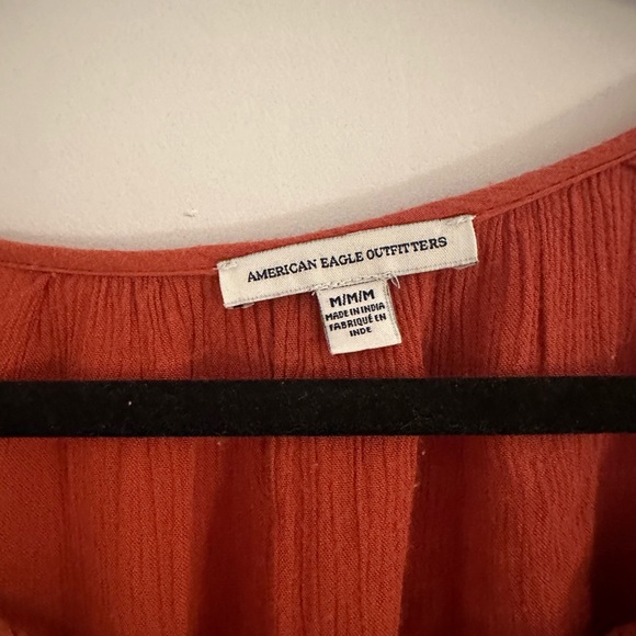 American Eagle Outfitters Rustic Orange Lace Long Bell Sleeve Tassle Tie Blouse - Picture 2 of 2